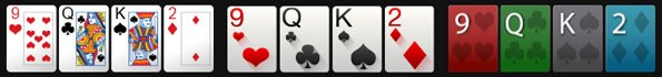three different set of cards